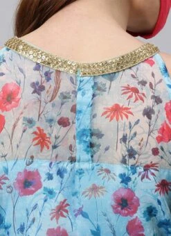 Sky Blue Printed Organza Asymmetrical Dress After Six Wear -ZariGrace Shop Sky Blue Printed Organza Asymmetrical Dress DRBS02105407 rrc2