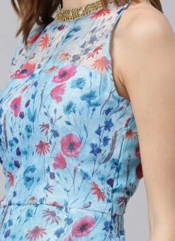 Sky Blue Printed Organza Asymmetrical Dress After Six Wear -ZariGrace Shop Sky Blue Printed Organza Asymmetrical Dress DRBS02105407 rrc3