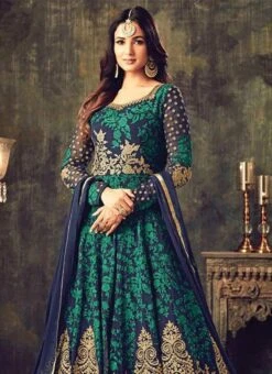 Sonal Chauhan Blue Georgette Anarkali Suit Party Wear -ZariGrace Shop Sonal Chauhan Blue Georgette Anarkali Suit SLSCC4705 b