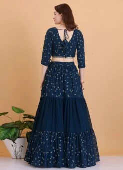 Dupatta From Teal Blue Embroidered Georgette Tiered Lehenga Set After Six Wear -ZariGrace Shop Teal Blue Embroidered Georgette Tiered Lehenga Set GHBS02304083 b 1