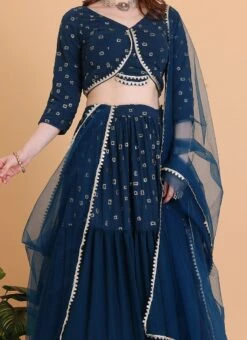 Dupatta From Teal Blue Embroidered Georgette Tiered Lehenga Set After Six Wear