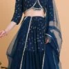 Teal Blue Embroidered Georgette Tiered Lehenga Set Festive Wear -ZariGrace Shop Teal Blue Embroidered Georgette Tiered Lehenga Set GHBS02304083 l