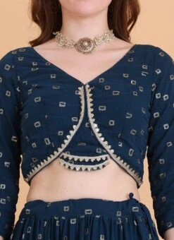 Teal Blue Embroidered Georgette Tiered Lehenga Set Festive Wear -ZariGrace Shop Teal Blue Embroidered Georgette Tiered Lehenga Set GHBS02304083 rrc1