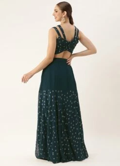 Skirt From Teal Blue Georgette Embroidered Co Ord Set After Six Wear -ZariGrace Shop Teal Blue Georgette Embroidered Co ord Set IWBS02305160 b