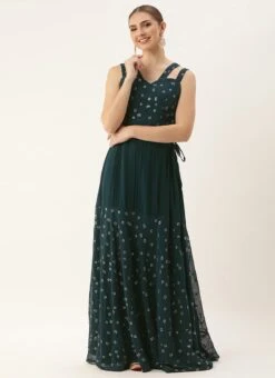 Skirt From Teal Blue Georgette Embroidered Co Ord Set After Six Wear -ZariGrace Shop Teal Blue Georgette Embroidered Co ord Set IWBS02305160 u