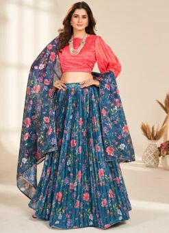 Teal Blue Organza Digital Print Umbrella Lehenga Festive Wear 8 Teal Blue Organza Digital Print Umbrella Lehenga Festive Wear -ZariGrace Shop Teal Blue Organza Digital Print Umbrella Lehenga GHSKLV2004 u