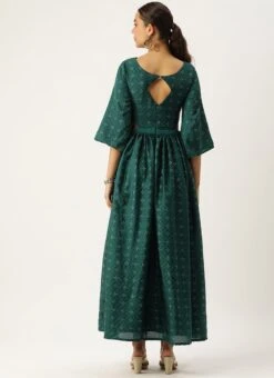 Teal Green Art Silk Foil Printed Maxi Dress Festive Wear -ZariGrace Shop Teal Green Art Silk Foil Printed Maxi Dress DRBS02211113 b
