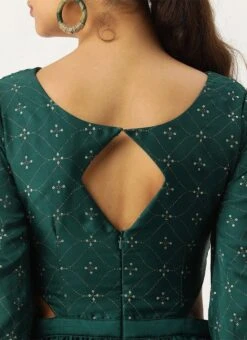 Teal Green Art Silk Foil Printed Maxi Dress Festive Wear -ZariGrace Shop Teal Green Art Silk Foil Printed Maxi Dress DRBS02211113 rrc2