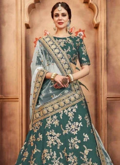 Teal Green Embroidered A Line Lehenga Wedding Wear -ZariGrace Shop Teal Green Embroidered A Line Lehenga GHMKNSBM2012 b