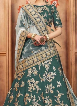 Teal Green Embroidered A Line Lehenga Wedding Wear