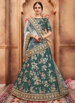 Teal Green Embroidered A Line Lehenga Wedding Wear -ZariGrace Shop Teal Green Embroidered A Line Lehenga GHMKNSBM2012 u