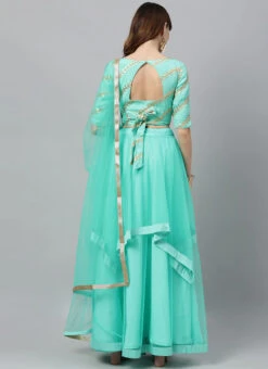 Turquoises Embroidered Handkerchief Lehenga Set Festive Wear -ZariGrace Shop Turquoises Embroidered Handkerchief Lehenga Set GHBS02004403RTW b