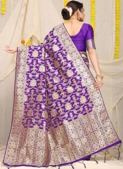Violet Color Zari Weaving Patola Silk Saree Festive Wear -ZariGrace Shop Violet Color Zari Weaving Patola Silk Saree SASOM11156 b