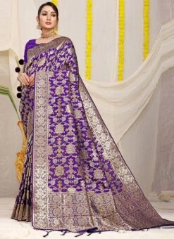 Violet Color Zari Weaving Patola Silk Saree Festive Wear -ZariGrace Shop Violet Color Zari Weaving Patola Silk Saree SASOM11156 u