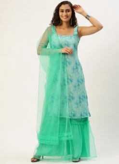 Dupatta From Violet Net N Multicolored Printed Palazzo Suit After Six Wear -ZariGrace Shop Violet Net N Multicolored Printed Palazzo Suit SLBS02303754 u 2