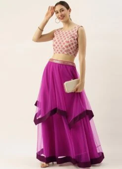 Violet Net N Purple Handkerchief Skirt Festive Wear -ZariGrace Shop Violet Net N Purple Handkerchief Skirt WBBS02012686 u