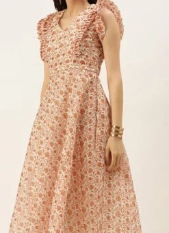 White Art Silk Printed Knife Pleated Style Dress After Six Wear