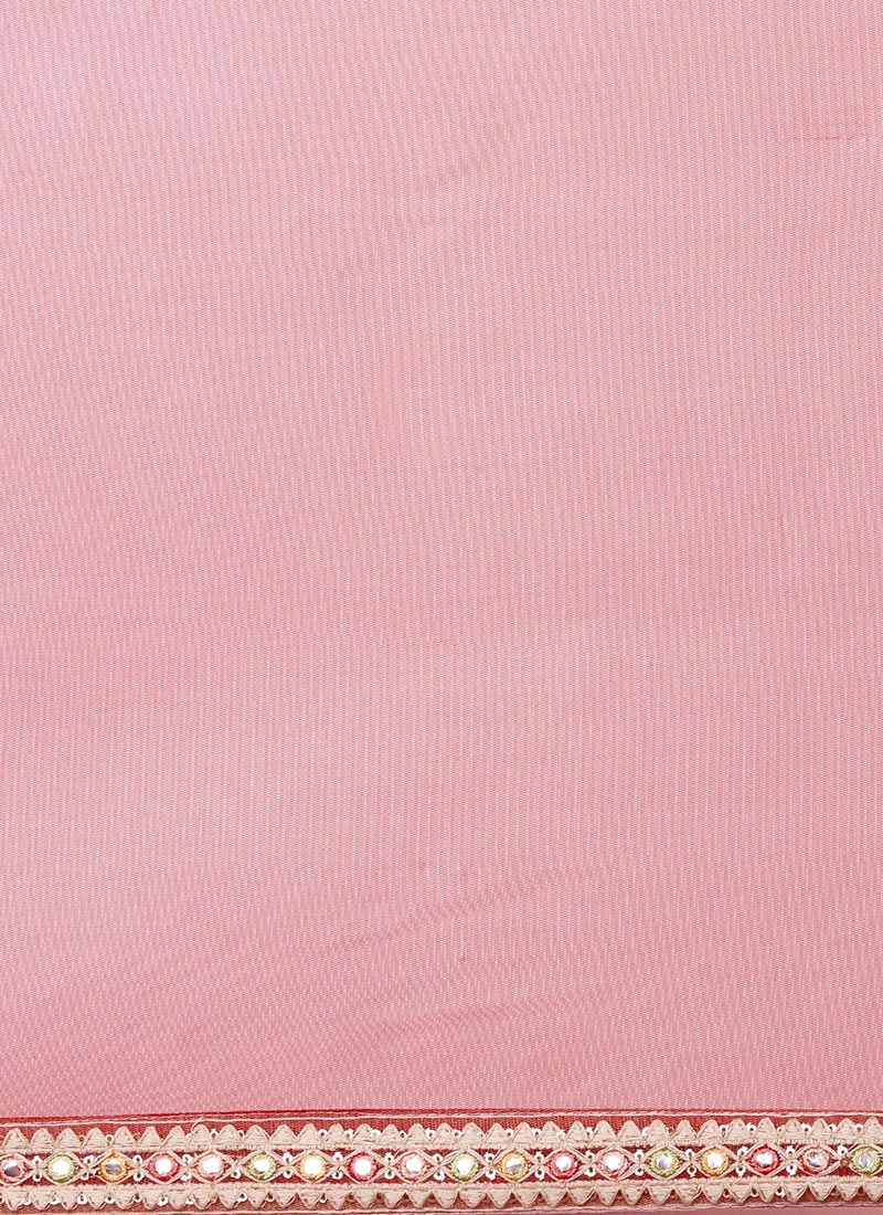 White Brocade N Pink Net Border Saree Festive Wear 9 White Brocade N Pink Net Border Saree Festive Wear - Image 7