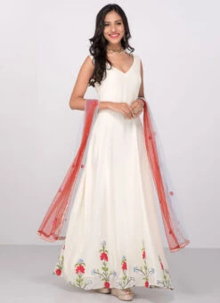 White Crepe Silk Embroidered Anarkali Suit Party Wear -ZariGrace Shop White Crepe Silk Embroidered Anarkali Suit SLDVC23 u