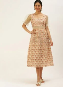 White Digital Printed Art Silk Dress After Six Wear -ZariGrace Shop White Digital Printed Art Silk Dress DRBS02208475 u