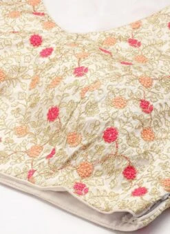 White Embroidered Art Silk V Neck Blouse Festive Wear -ZariGrace Shop White Embroidered Art Silk V Neck Blouse BLBS02303854 rrc1