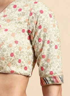 White Embroidered Art Silk V Neck Blouse Festive Wear -ZariGrace Shop White Embroidered Art Silk V Neck Blouse BLBS02303854 rrc3