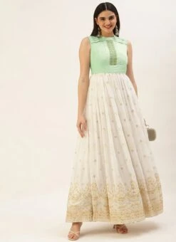 White Embroidered Pleated Style Gown Party Wear -ZariGrace Shop White Embroidered Pleated Style Gown IWBS02209734 u