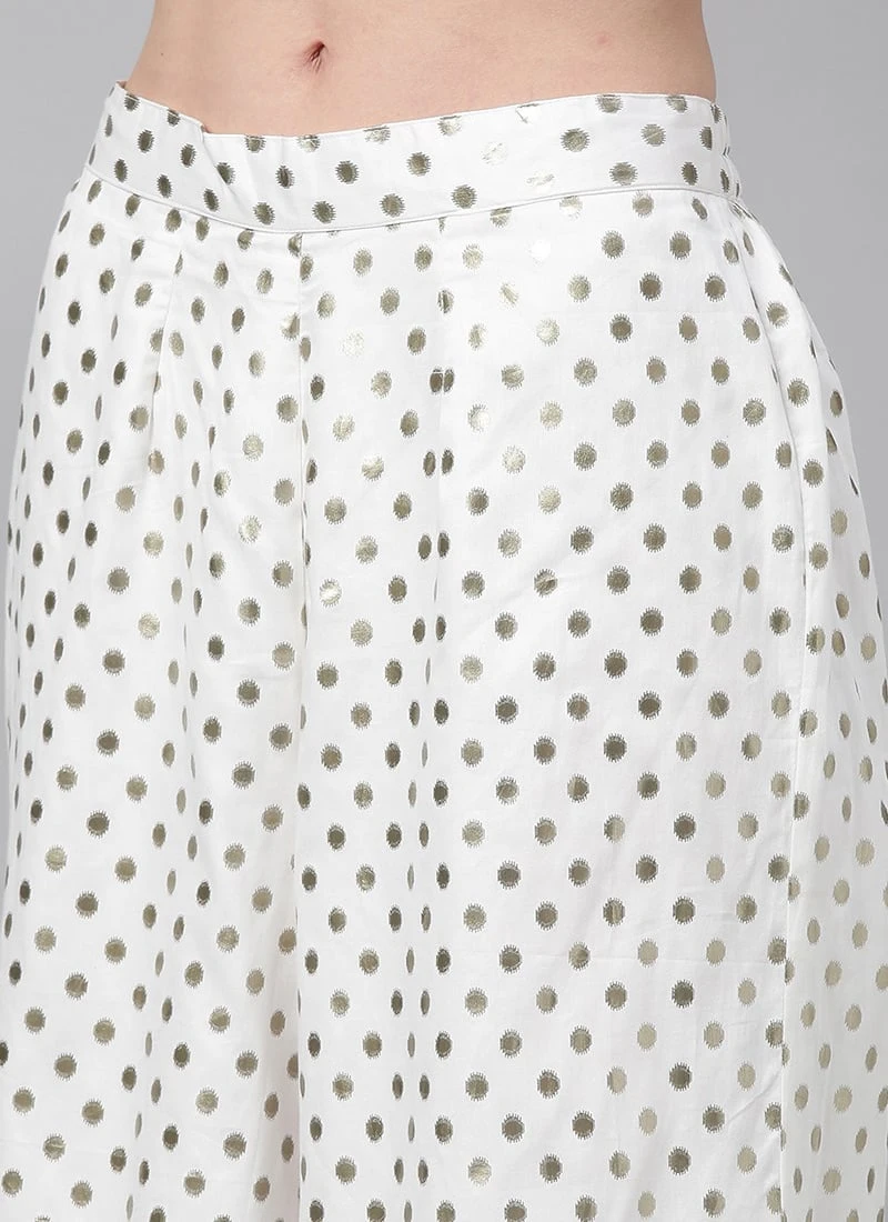 White Foil Print Knee Length Kurta Set Festive Wear 8 White Foil Print Knee Length Kurta Set Festive Wear - Image 6