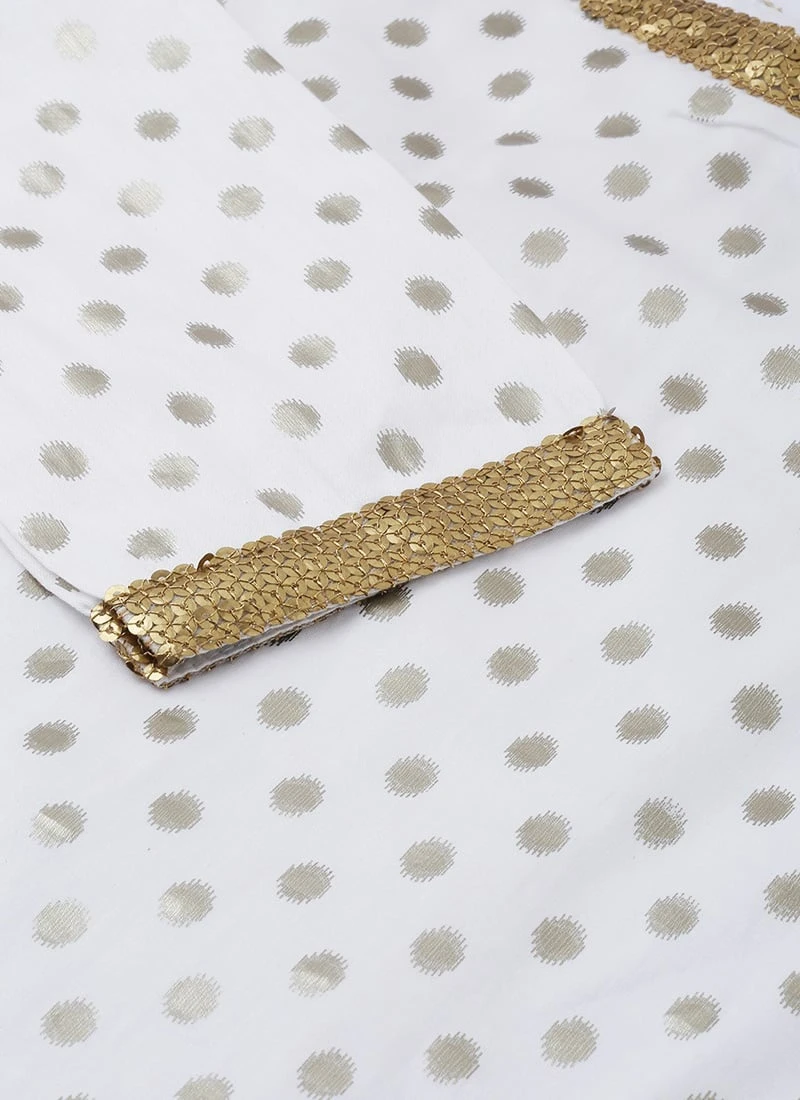 White Foil Print Knee Length Kurta Set Festive Wear 10 White Foil Print Knee Length Kurta Set Festive Wear - Image 8