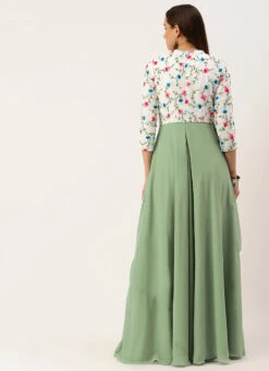 White Georgette N Green Pleated Gown Festive Wear -ZariGrace Shop White Georgette N Green Pleated Gown IWBS02210982 b