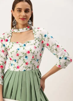 White Georgette N Green Pleated Gown Festive Wear -ZariGrace Shop White Georgette N Green Pleated Gown IWBS02210982 rrc4