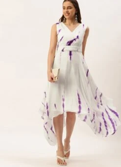 White Georgette Tie N Dye Dress After Six Wear Festive Wear -ZariGrace Shop White Georgette Tie N Dye Dress DRBS02210972 u