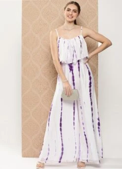 White Georgette Tie N Dye Jumpsuit After Six Wear -ZariGrace Shop White Georgette Tie N Dye Jumpsuit DRBS02301104 u