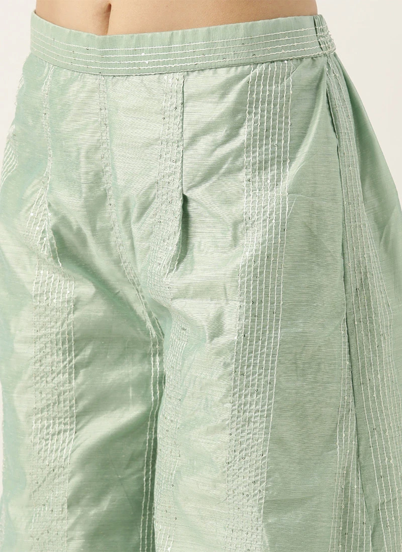 Bottom From White Jacket N Pista Green Embroidered Palazzo Set After Six Wear 9 Bottom From White Jacket N Pista Green Embroidered Palazzo Set After Six Wear - Image 7