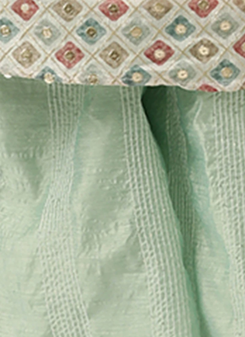 Bottom From White Jacket N Pista Green Embroidered Palazzo Set After Six Wear 10 Bottom From White Jacket N Pista Green Embroidered Palazzo Set After Six Wear - Image 8