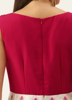 White Jacquard N Hot Pink Georgette Kali Gown Party Wear -ZariGrace Shop White Jacquard N Hot Pink Georgette Kali Gown IWBS02201193 rrc2