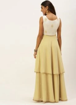 White N Beige Foil Print Layered Gown Wedding Wear -ZariGrace Shop White N Beige Foil Print Layered Gown IWBS02205028 b