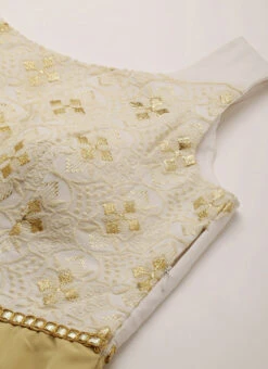 White N Beige Foil Print Layered Gown Wedding Wear -ZariGrace Shop White N Beige Foil Print Layered Gown IWBS02205028 rrc1