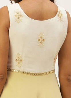 White N Beige Foil Print Layered Gown Wedding Wear -ZariGrace Shop White N Beige Foil Print Layered Gown IWBS02205028 rrc2