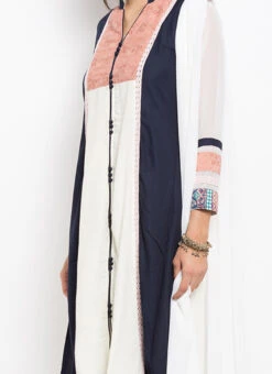 White N Navy Blue Anarkali Suit After Six Wear