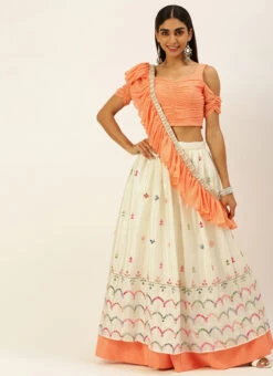 White N Peach Embroidered Lehenga Set Wedding Wear -ZariGrace Shop White N Peach Embroidered Lehenga Set GHBS02206298 u