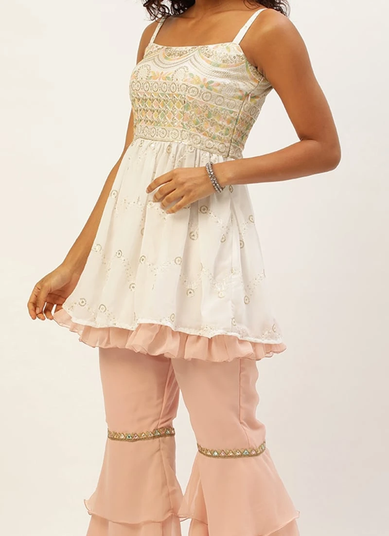 Top From White N Pink Peplum Top Gharara Set After Six Wear 3 Top From White N Pink Peplum Top Gharara Set After Six Wear