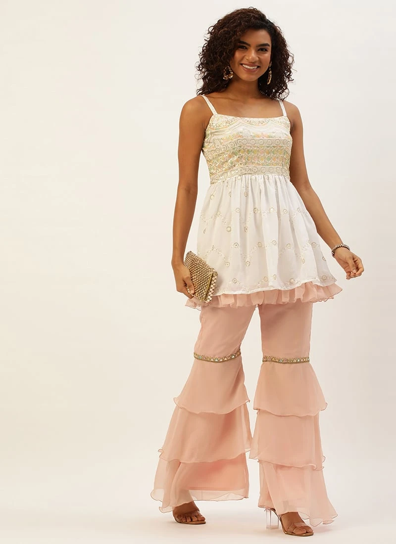 Top From White N Pink Peplum Top Gharara Set After Six Wear 5 Top From White N Pink Peplum Top Gharara Set After Six Wear - Image 3