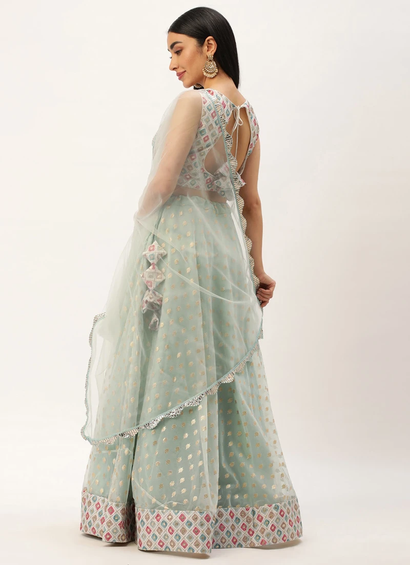 Dupatta From White N Sky Blue Chinon Embroidered Lehenga Set After Six Wear 6 Dupatta From White N Sky Blue Chinon Embroidered Lehenga Set After Six Wear - Image 4