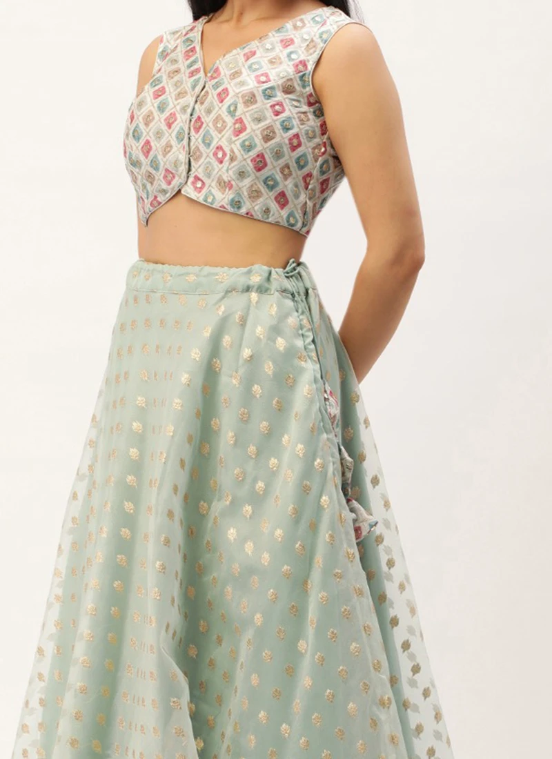 Dupatta From White N Sky Blue Chinon Embroidered Lehenga Set After Six Wear 3 Dupatta From White N Sky Blue Chinon Embroidered Lehenga Set After Six Wear