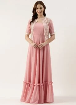 White Net Embroidered Jacket Style Gown Festive Wear 11 White Net Embroidered Jacket Style Gown Festive Wear -ZariGrace Shop White Net Embroidered Jacket Style Gown IWBS02301760 u