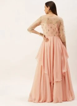 White Net Embroidered N Pink Layered Gown Wedding Wear -ZariGrace Shop White Net Embroidered N Pink Layered Gown IWBS02211174 b