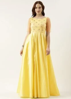 White Net Sequins N Yellow Gown Festive Wear -ZariGrace Shop White Net Sequins N Yellow Gown IWBS02301774 u