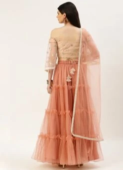 Dupatta From White Sequins N Peach Net Tiered Lehenga After Six Wear -ZariGrace Shop White Sequins N Peach Net Tiered Lehenga GHBS02212562 b