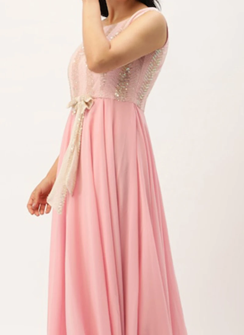 White Sequins N Pink Georgette Flared Gown Party Wear 3 White Sequins N Pink Georgette Flared Gown Party Wear